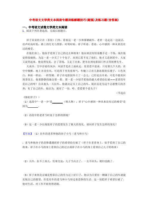 中考语文文学类文本阅读专题训练解题技巧(超强)及练习题(含答案)