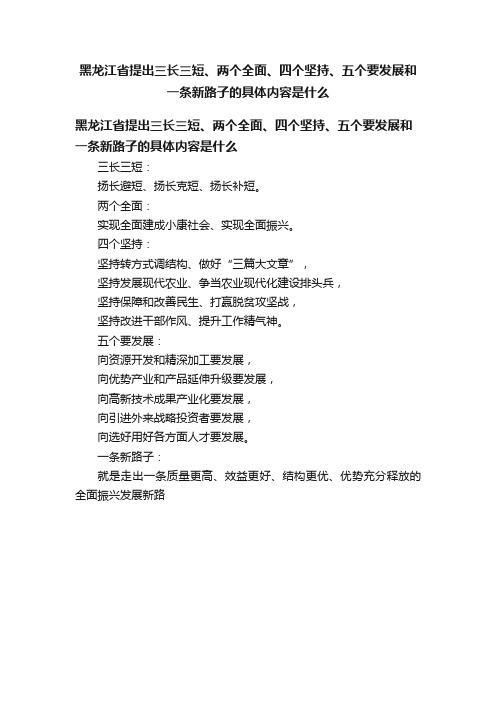 黑龙江省提出三长三短、两个全面、四个坚持、五个要发展和一条新路子的具体内容是什么