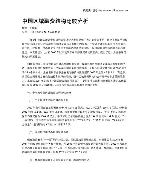 中国区域融资结构比较分析