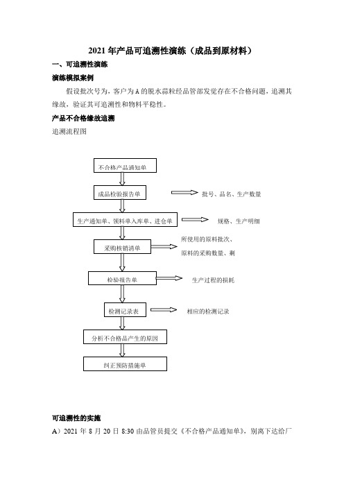 产品可追溯性演练成品到原材料