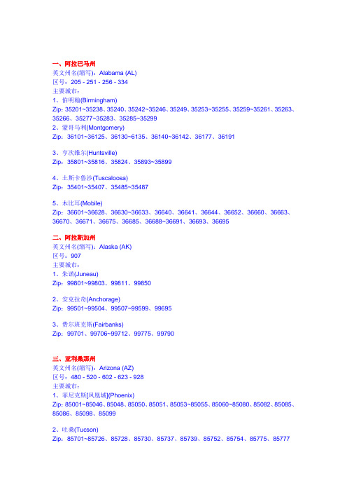 美国各州邮政编码大全---精品资料