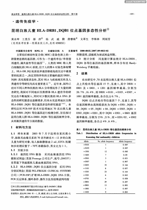 昆明白族儿童HLA-DRB1、DQB1位点基因多态性分析