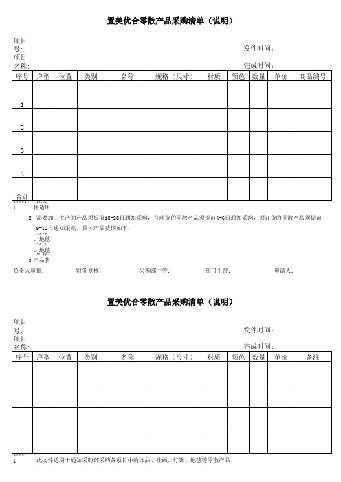 常用表格 8.零散产品采购清单(说明)