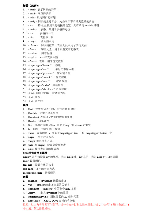 静态网页常见标签属性函数