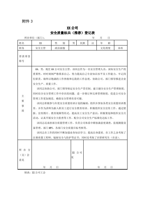 安全质量标兵评选材料--XX