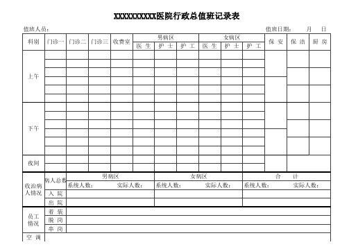 医院值班记录表