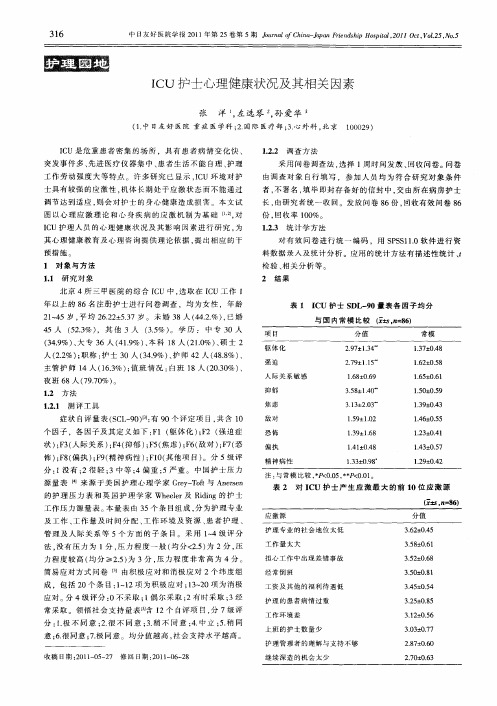 ICU护士心理健康状况及其相关因素