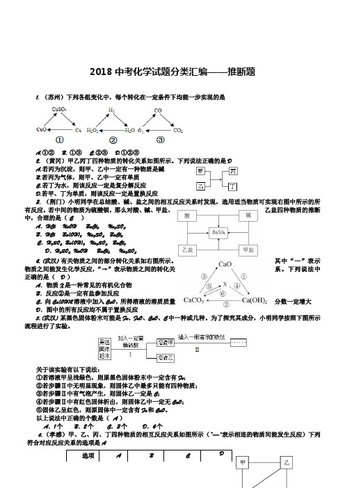 2019年全国各地中考化学试题分类汇编:推断题(含答案)