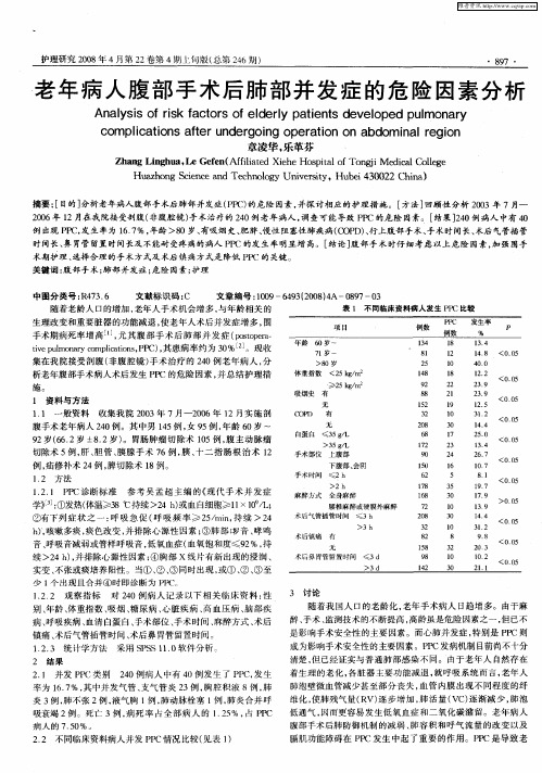 老年病人腹部手术后肺部并发症的危险因素分析