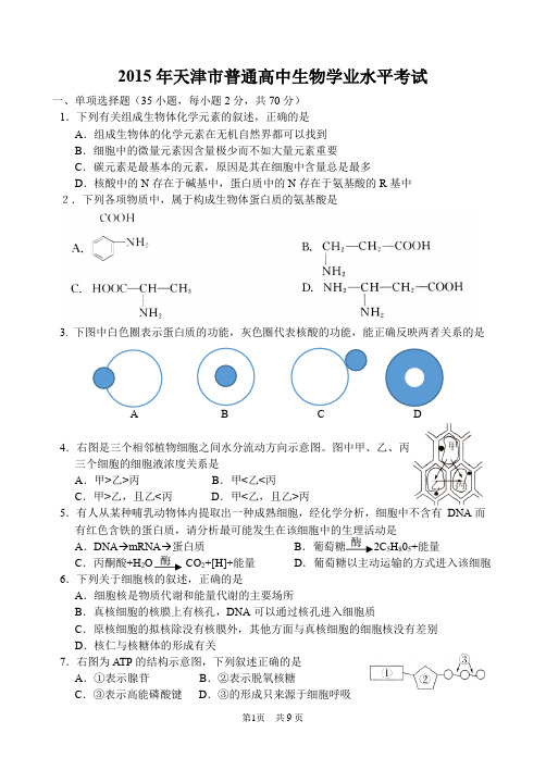 2015年天津市生物会考真题