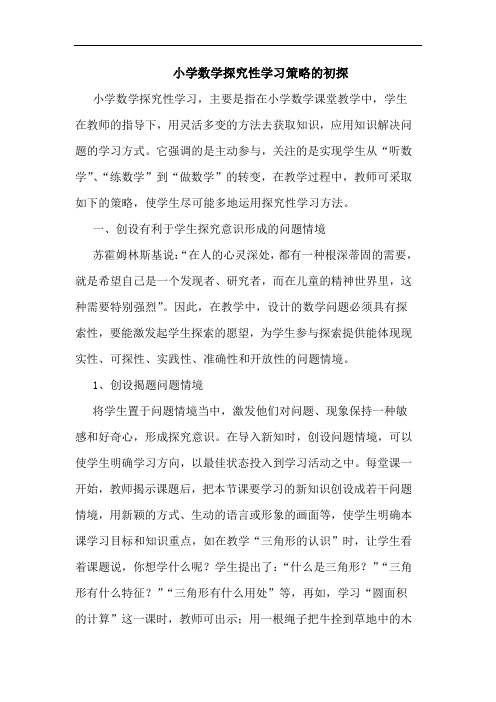 小学数学探究性学习策略的初探