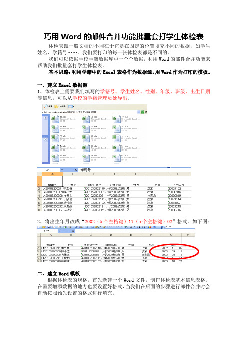 巧用Word的邮件合并功能批量套打学生体检表