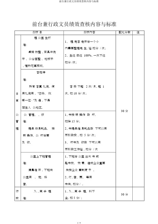 前台兼行政文员绩效考核内容与标准