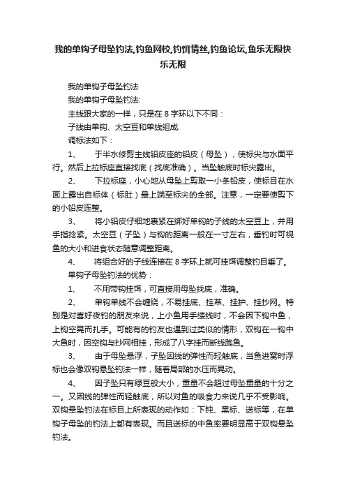 我的单钩子母坠钓法,钓鱼网校,钓饵情丝,钓鱼论坛,鱼乐无限快乐无限