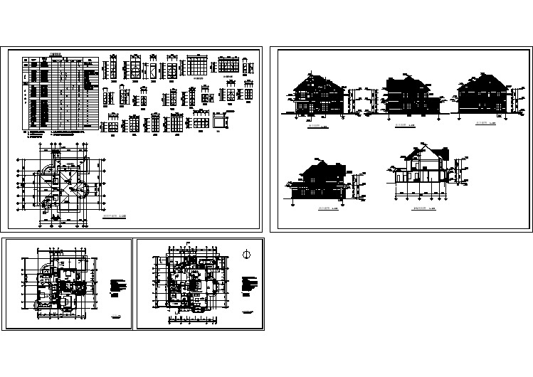 数套三层别墅建筑完整平剖面设计施工图纸