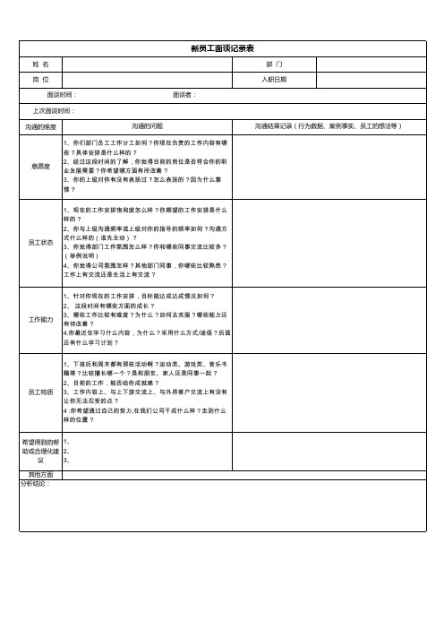 新员工访谈记录表