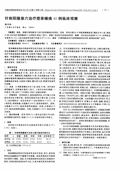 针刺阳陵泉穴治疗痉挛瘫痪40例临床观察