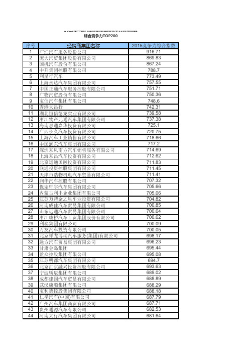 2015年中国汽车经销商集团竞争力百强指数