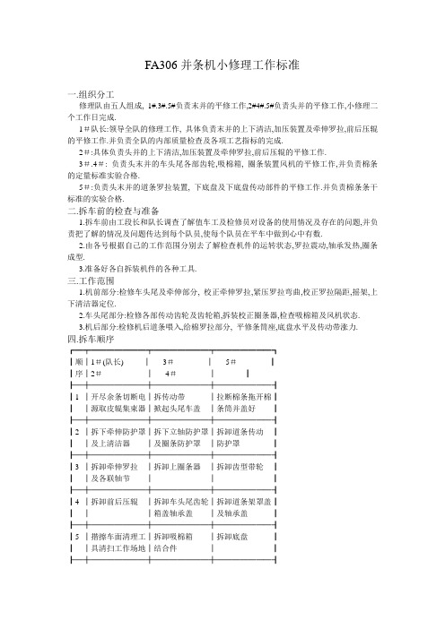 FA306并条机小修理工作标准