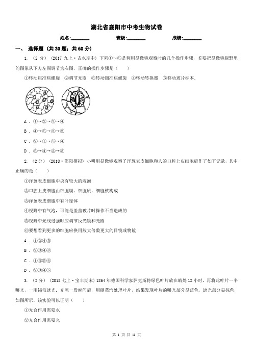 湖北省襄阳市中考生物试卷