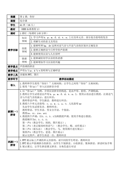 《HSK标准教程1》第1课教案