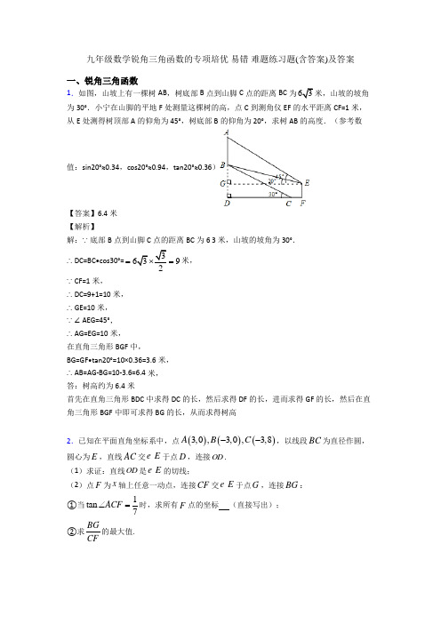 九年级数学锐角三角函数的专项培优 易错 难题练习题(含答案)及答案