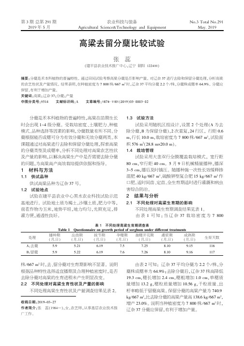 高粱去留分蘖比较试验