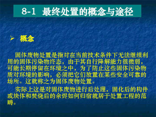 固体废物的最终处置 固体废弃物的处理与资源化  教学