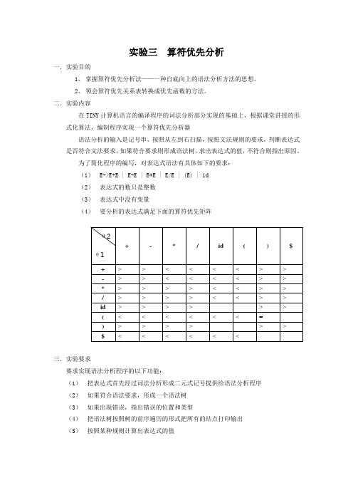 实验三(算符优先分析)