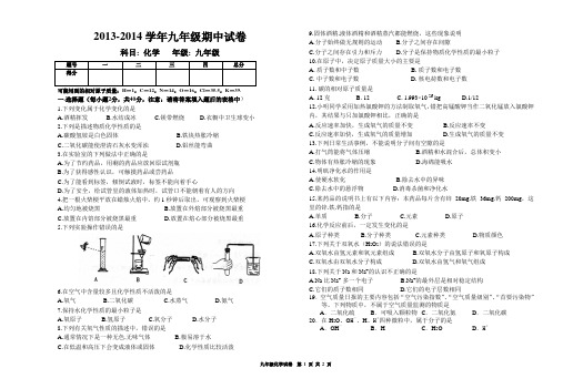 2013年新人教版九年级化学上册期中考试试题