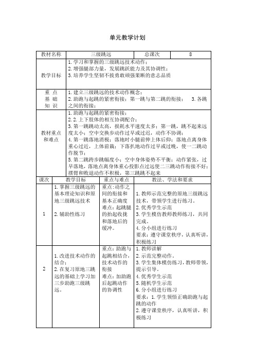 三级跳远单元教学计划