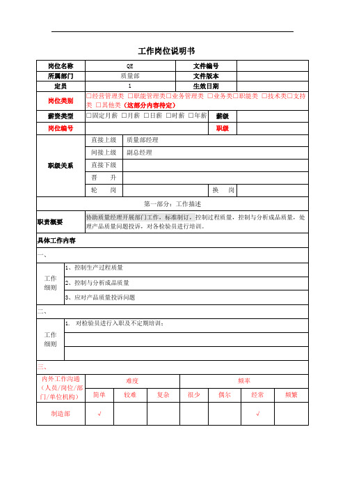 工作岗位说明书(QE)