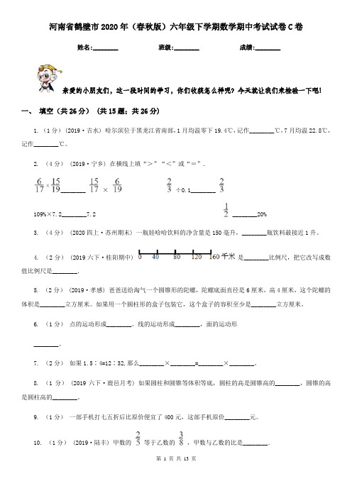 河南省鹤壁市2020年(春秋版)六年级下学期数学期中考试试卷C卷