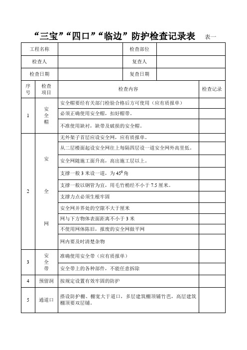 “三宝”“四口”“临边”防护检查记录表