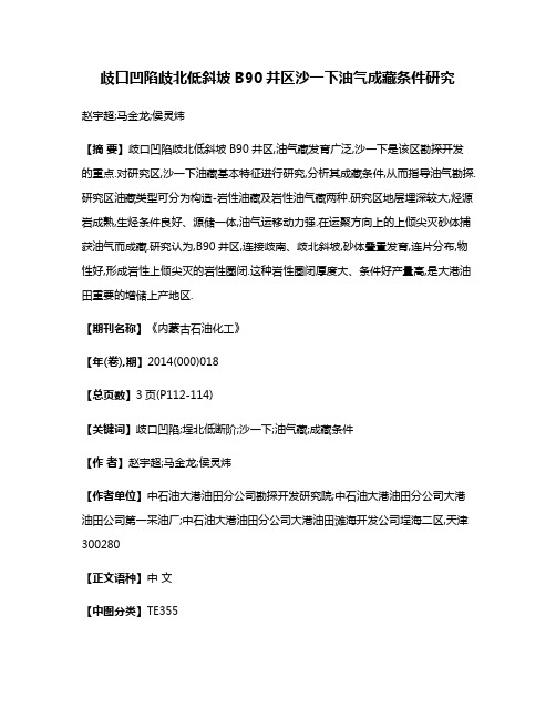 歧口凹陷歧北低斜坡B90井区沙一下油气成藏条件研究