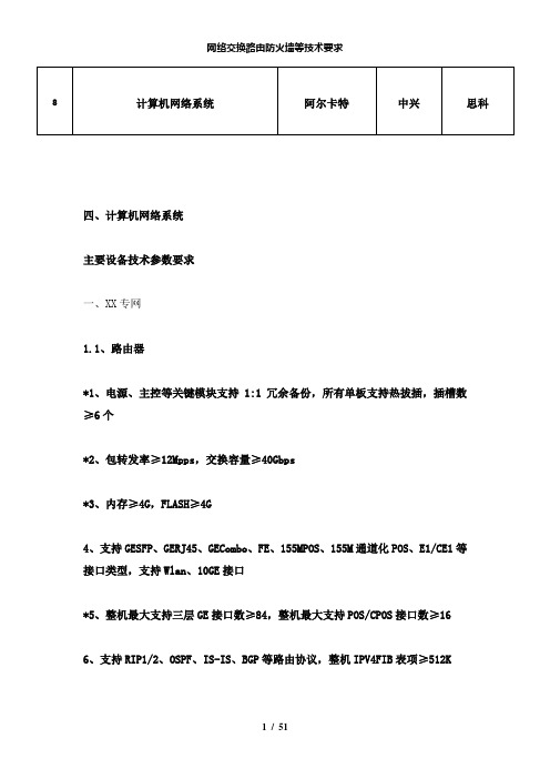 【精品】网络交换路由防火墙等技术要求