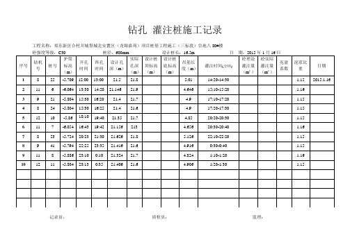 灌注桩施工记录表