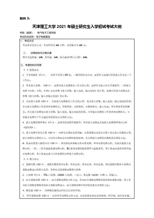 天津理工大学809电子电路基础2021年考研专业课初试大纲