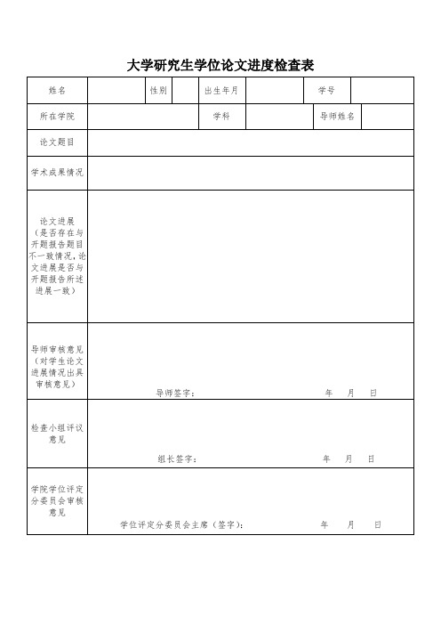 大学研究生学位论文进度检查表