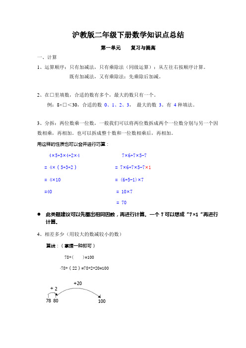 二年级下册数学素材-知识点总结 沪教版