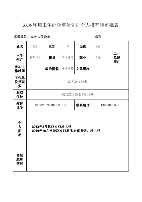 先进个人推荐和审批表模板