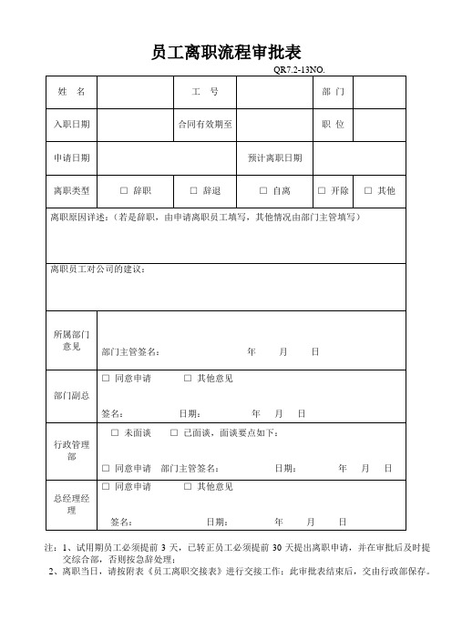 员工离职流程审批表