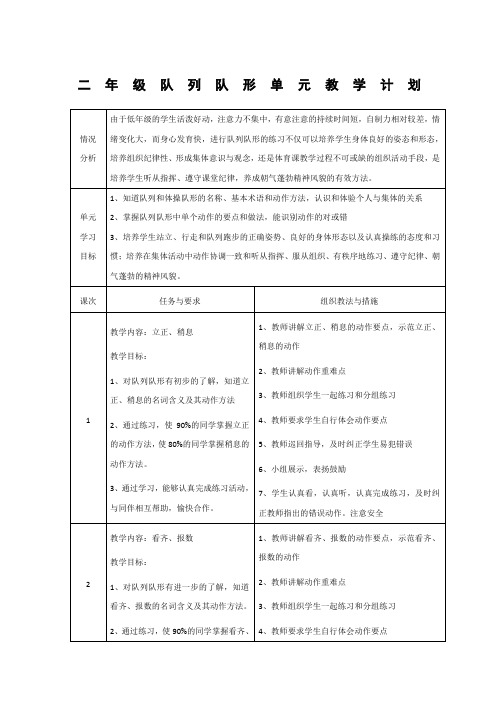 二年级队列队形单元教学计划