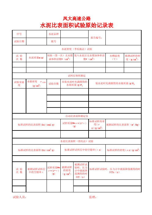 比表面积原始记录表格