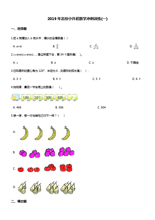 小升初冲刺训练(一) 2019年名校  苏教版(2014秋)(含答案)