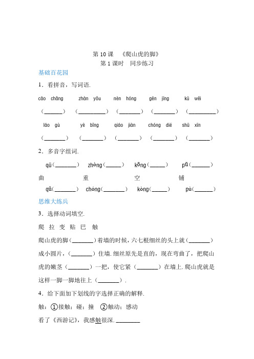 【精品】四年级上册语文同步练习-10爬山虎的脚 第一课时(含答案)