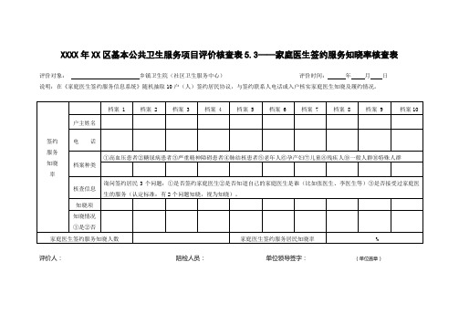 基本公共卫生服务项目绩效评价评分工具(家庭医生签约服务核查表)