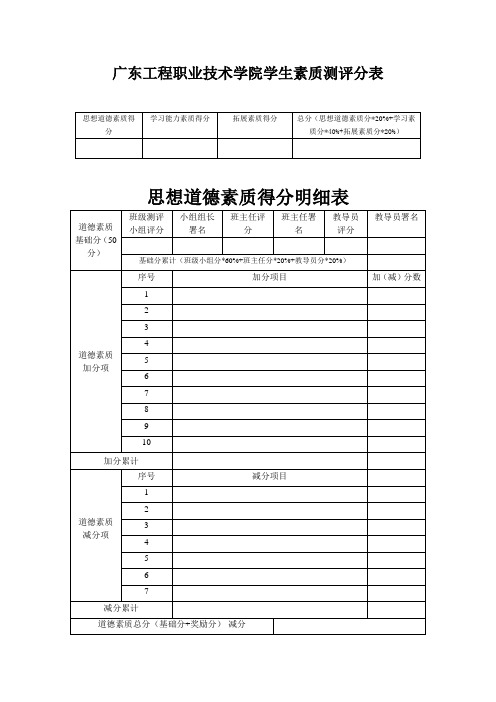 广东工程职业技术学院学生素质测评分表