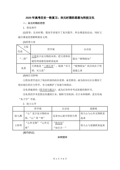 2020年高考历史一轮复习：宋元时期的思想与科技文化