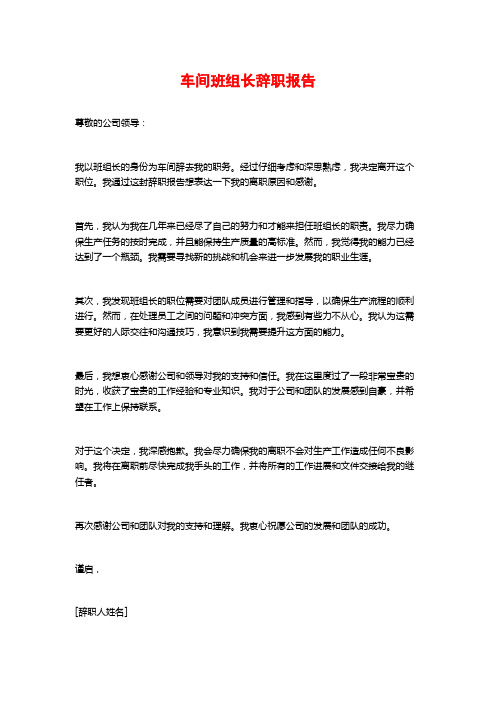 车间班组长辞职报告 (2)